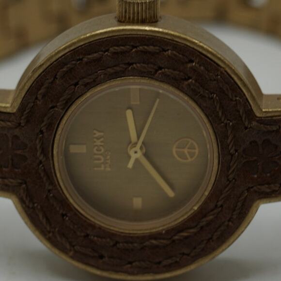 Lucky Brand Leather Insert Gold Bracelet Watch Quartz w/ New Battery - Picture 5 of 6